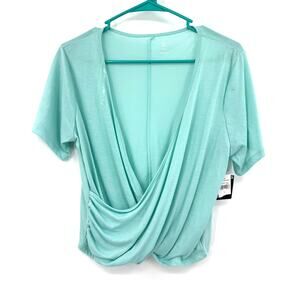 Gap Fit Dry Size Large Short Sleeve‎ Wrap Style Shirt Top Blouse Light Blue NWT